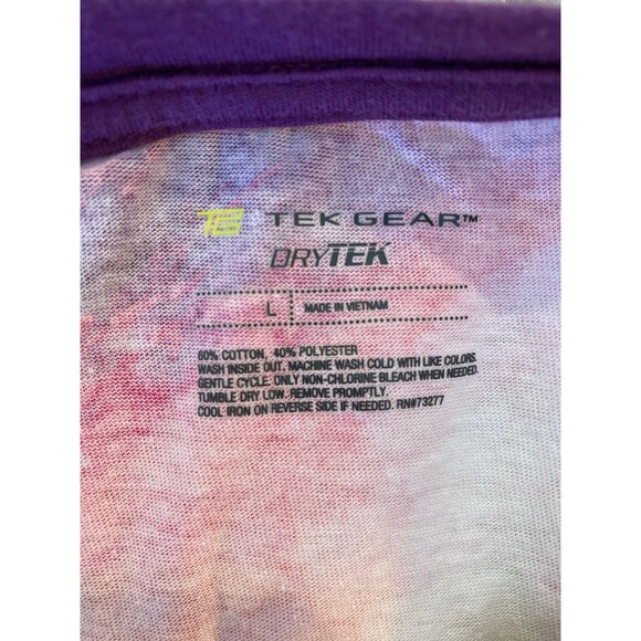 Tek Gear Athletic T Shirt Sz  Large Tie Dye Pink Purple Raglan Sleeves + Stretch - Picture 6 of 9